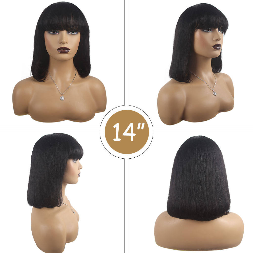 Bob pelucas de cabello humano con flequillo para mujeres negras 8-16 pulgadas