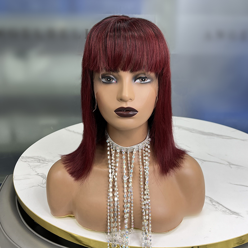 #99J Borgoña Boba recta pelucas brasileño Virginia Cabello corto cabello humano pelucas de encaje
