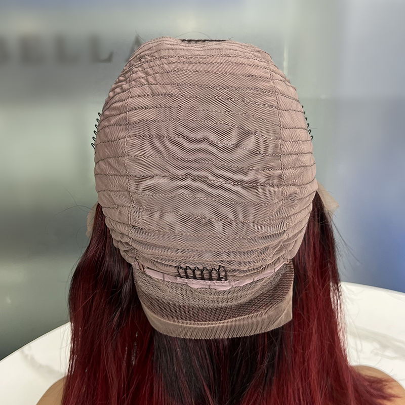 #99J Borgoña Boba recta pelucas brasileño Virginia Cabello corto cabello humano pelucas de encaje