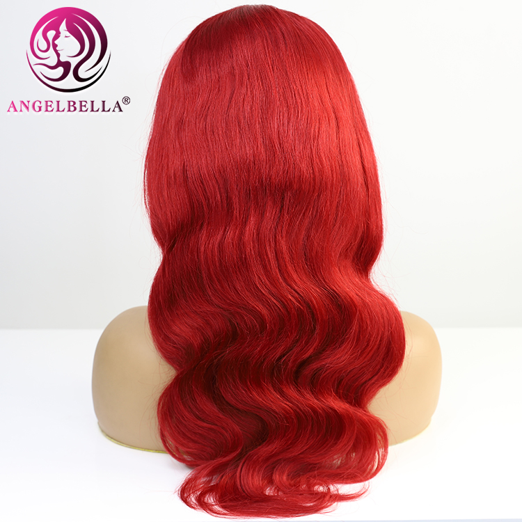 Cabello humano encaje delantero peluca rojo color ola de ola de cuerpo