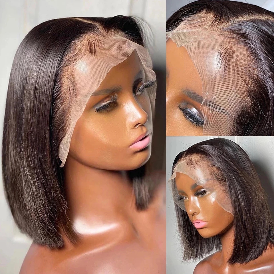 Peluca de bob corta cabello humano 13x4 pelucas delanteras cabello humano 150% densidad brasileña virgen bob para mujeres negras