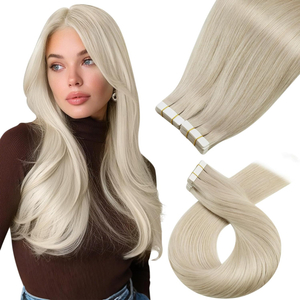 Angelbella Vendedor Venta al por mayor Extensiones de cinta rubia Cabello humano real Extensiones de cabello invisibles Cinta en Extensiones de cabello con cinta de trama de piel de PU rubia platino Cabello real para mujeres 8-32 pulgadas