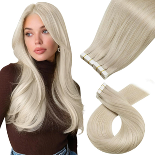 Angelbella Vendedor Venta al por mayor Extensiones de cinta rubia Cabello humano real Extensiones de cabello invisibles Cinta en Extensiones de cabello con cinta de trama de piel de PU rubia platino Cabello real para mujeres 8-32 pulgadas