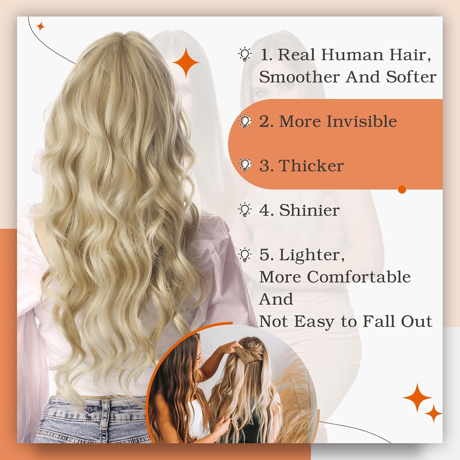 Angelbella Extensiones de cabello con cinta de cabello humano real de 22 pulgadas, color 16 resaltado 22 extensiones de cabello rubio, cinta en 3.53 oz, cinta de poliuretano en cabello humano, extensión de trama de piel sin costuras, cabello natural