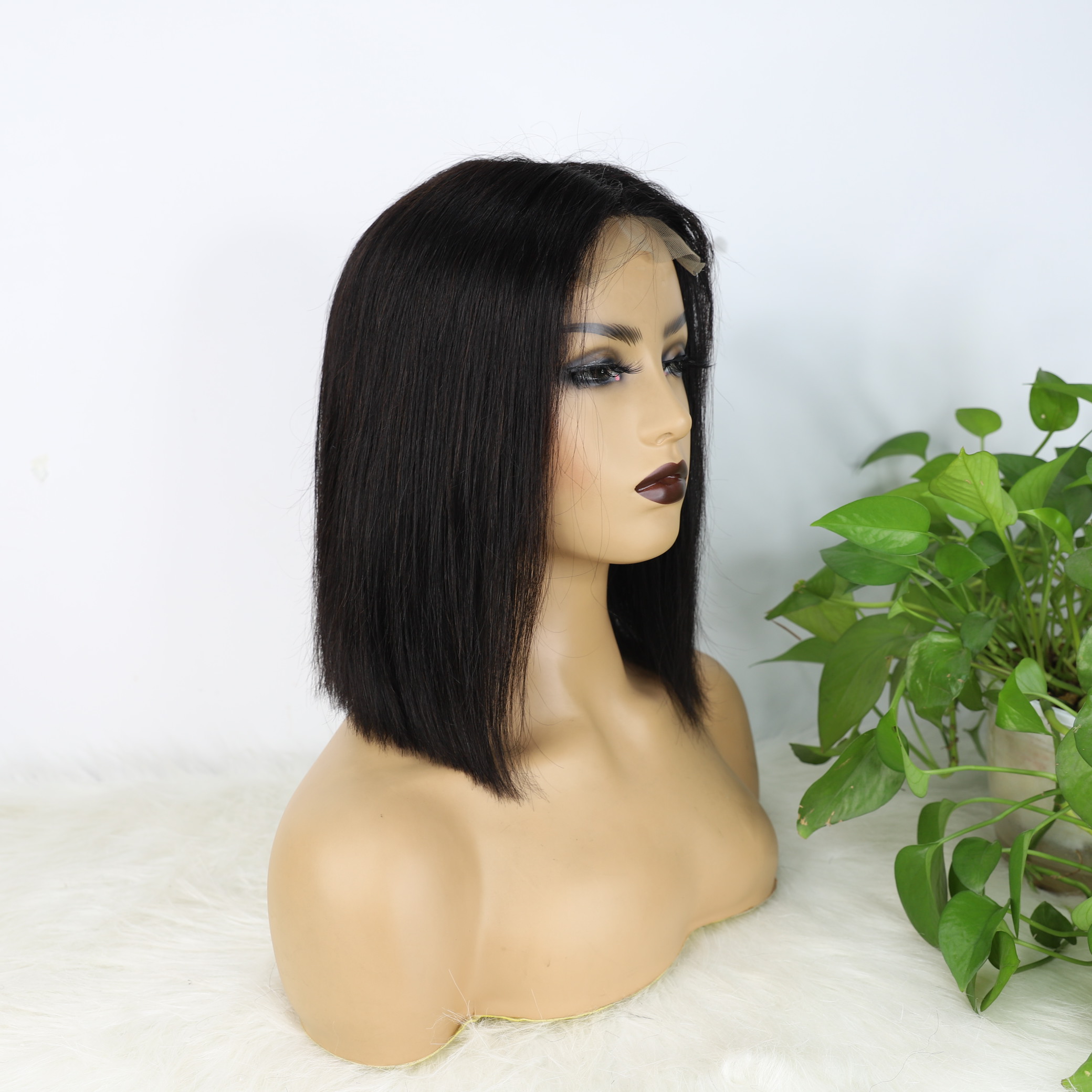 Cierre de encaje corto Bob Wig T Parte 4x1 Remy Cabello humano para mujeres negras