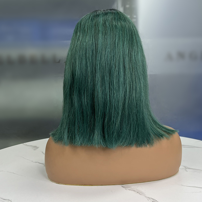 Cabello de peluca bob corta y verde para el calor resistente al calor con flequillo contundente.