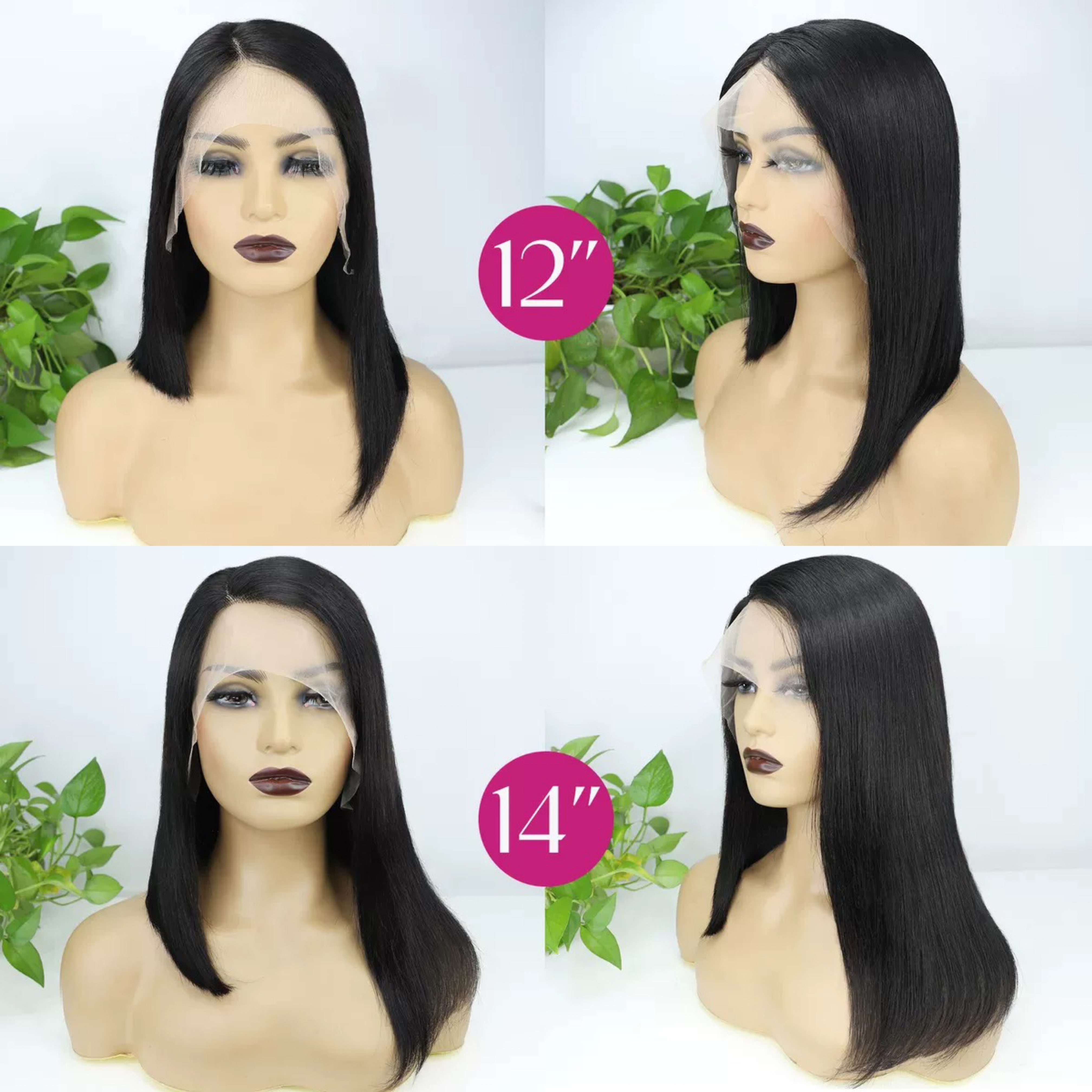 8 a 14 pulgadas 13x4 frontal 150% densidad de densidad parte corta bob peluca