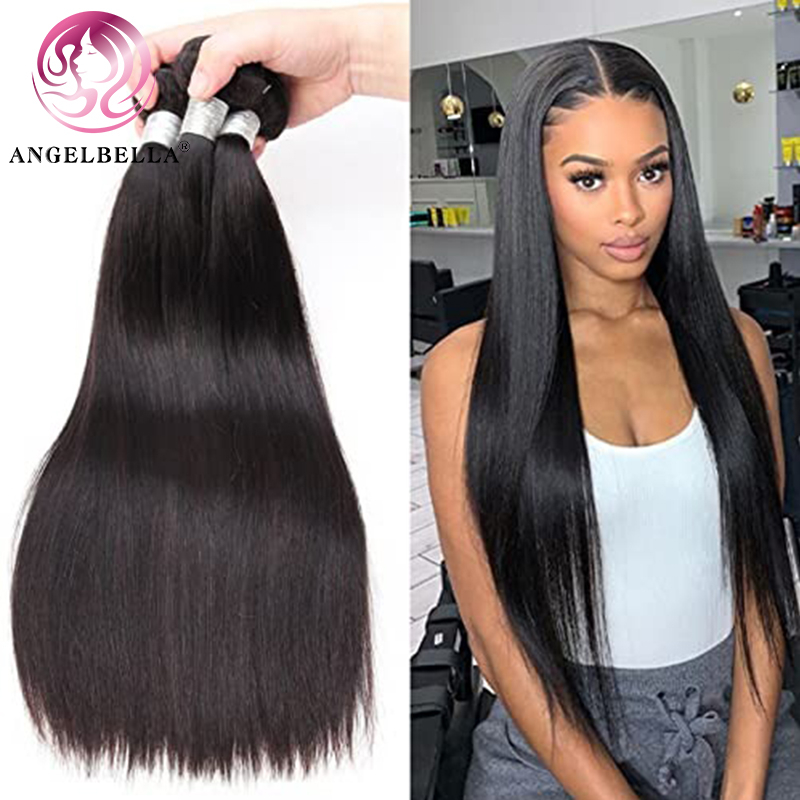 Angelbella Queen Doner Cabello virgen Color natural brasileño 100% sin procesar Bundles de cabello humano crudo liso 