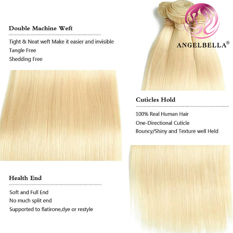 Angelbella Glory Virgin Hair 613 Brasileño Cabello humano crudo Bundles rubio recto 