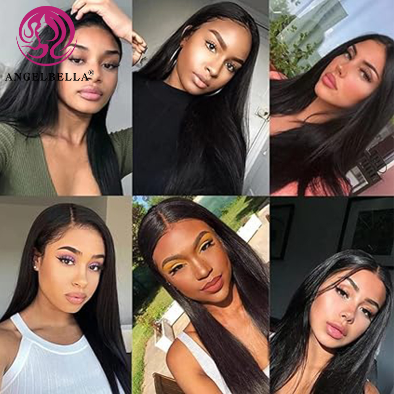 Angelbella Queen Doner Cabello virgen Virgin Mano de alta calidad Cabello humano recto recto transparente Full 13x4 HD Lace Front Wig para mujeres negras 