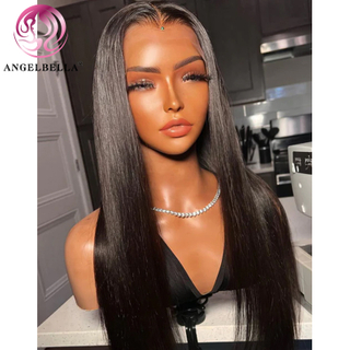  Angelbella Queen Doner Cabello virgen Virgen Birmés peluca delantera Cabello humano 13x4 Camino de cierre de encaje HD para mujeres negras