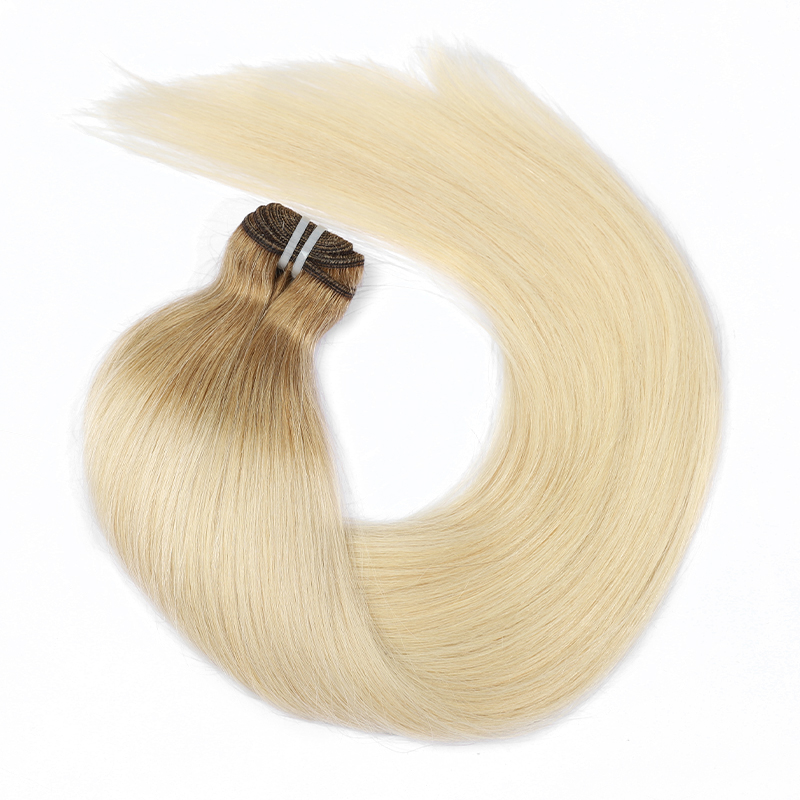 Cutícula de trama atada al por mayor al por mayor de la virgen cruda Cabello de trama atada Cutícula alineada de hueso recto de calidad teñida estilo natural teñido