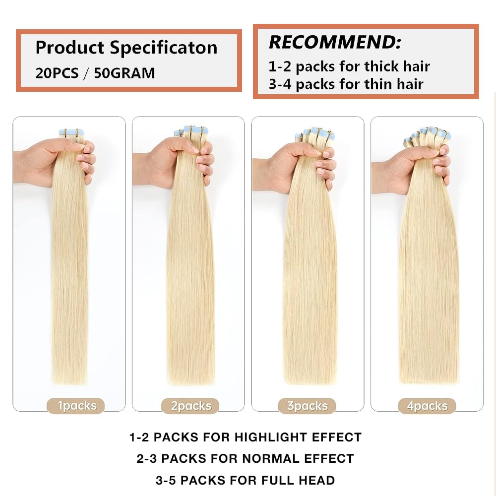Cinta rubia natural en extensiones de cabello cabello humano invisible 613 hueso rubio cinta recta 100% virgen cruda cabello humano