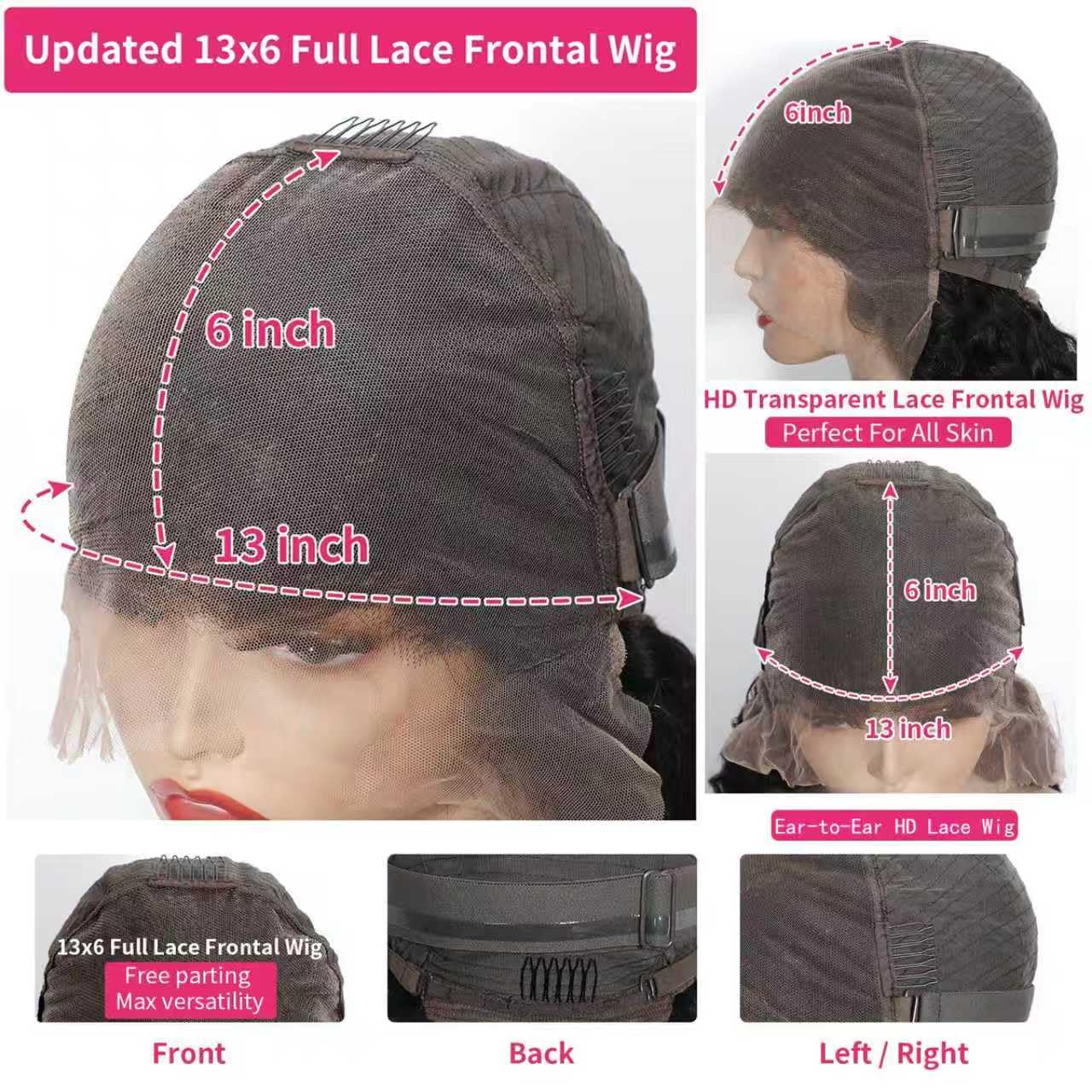 AngelBella 12-40 pulgadas onda de agua pelucas delanteras de encaje cabello humano pre arrancado 13x6 parte profunda HD encaje frontal peluca 180 densidad rizado cabello humano peluca para mujeres