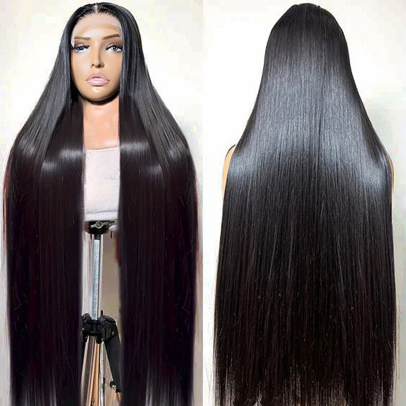 Brasileño 13x4 pelucas de cabello humano recto 180% densidad gluless hd transparente pelucas frontales de encaje suizo para mujeres negras