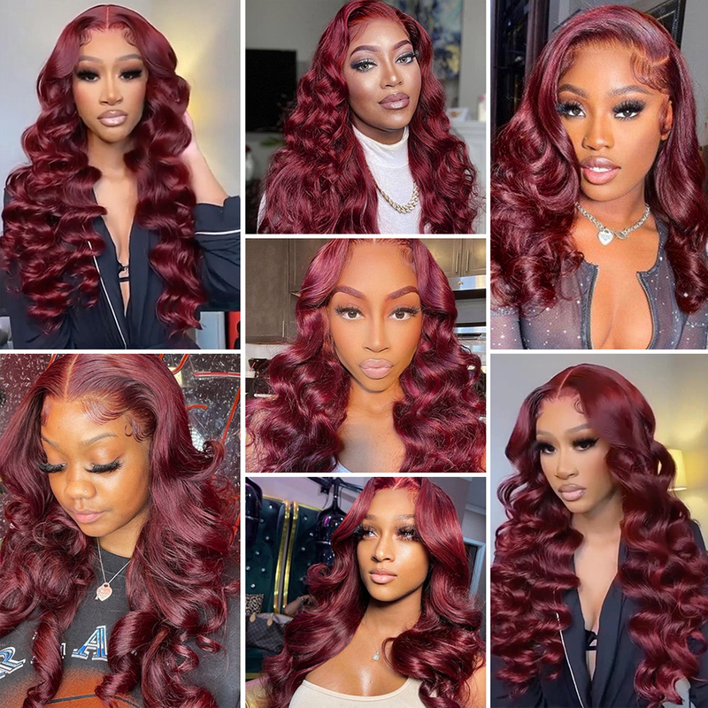 Onda corporal 99J 13 × 4 peluca delantera de encaje HD Borgoña Borgoña recta 5 × 5 peluca de encaje