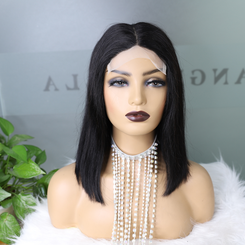 Brasileño recto Corto Bob Wigs Virgin Calidad 5x5 Cierre de encaje T Parte