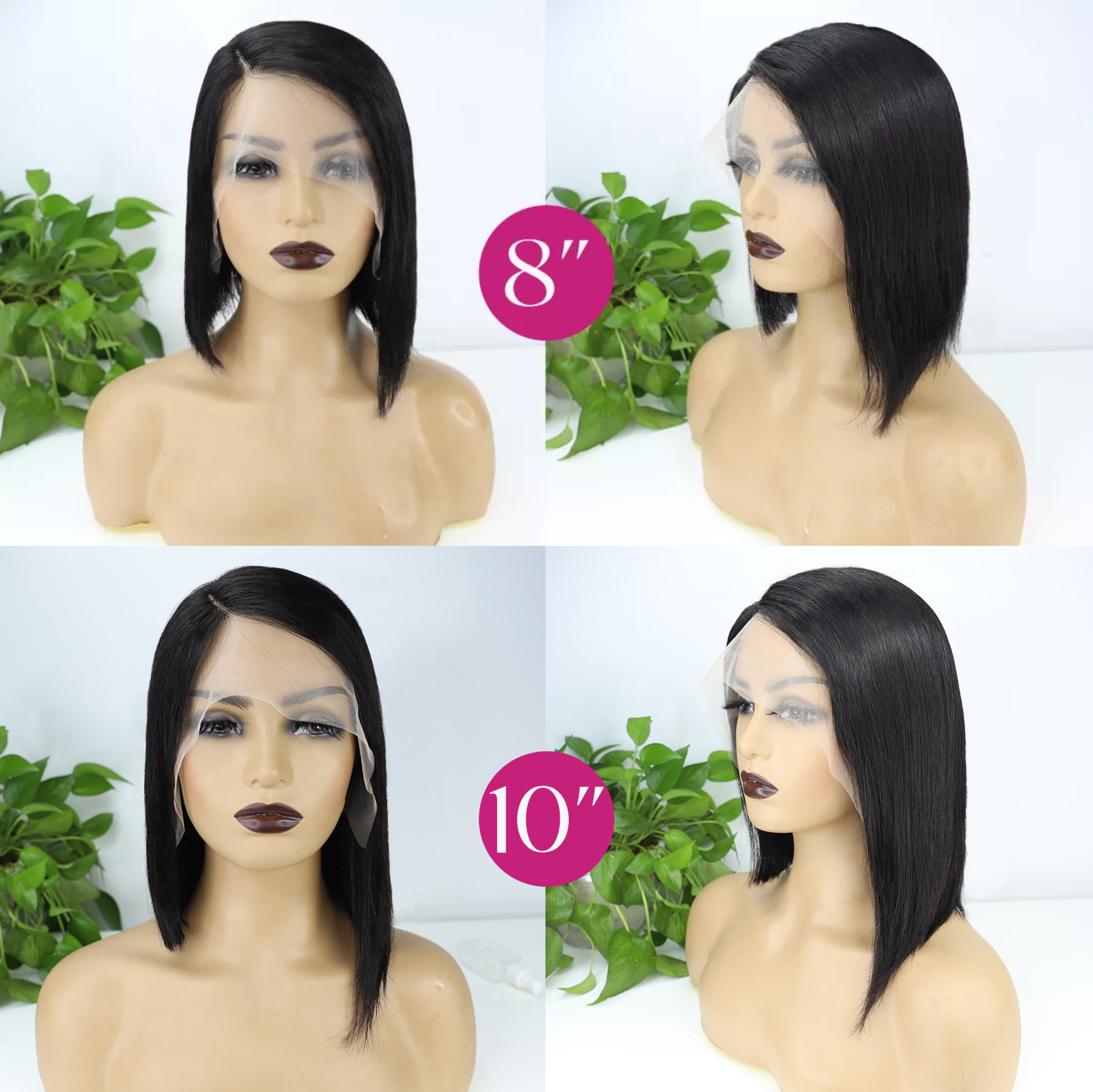 8 a 14 pulgadas 13x4 frontal 150% densidad de densidad parte corta bob peluca