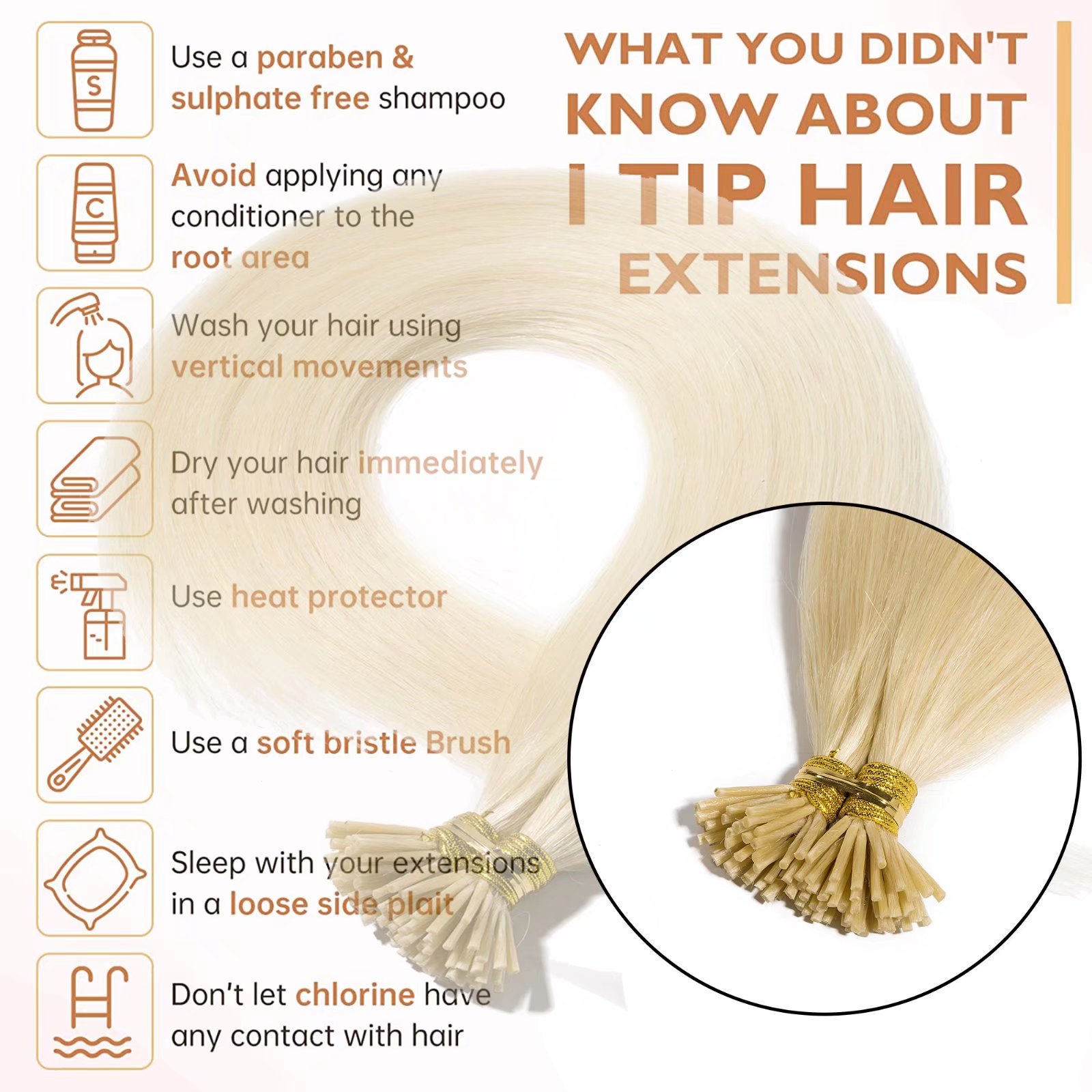 100% crudo Virgin Human Human I-Tip Extensiones Cutícula Alineada Buzo Recto I-Tip Cabello Al por mayor