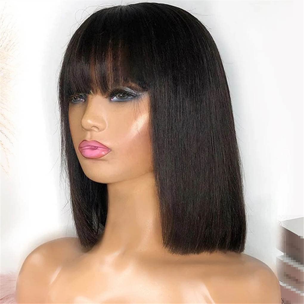 Peluca de bob negro con flequillo hecha de pelucas bob cortas rectas para mujeres negras 8 10 12 14 16 pulgadas