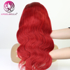 Cabello humano encaje delantero peluca rojo color ola de ola de cuerpo