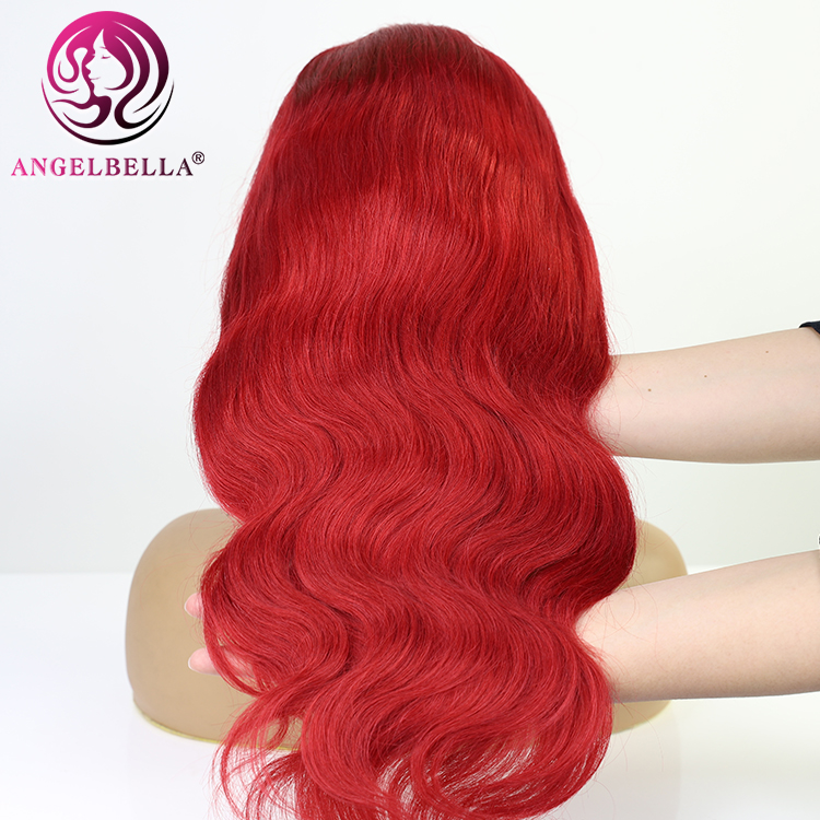 Cabello humano encaje delantero peluca rojo color ola de ola de cuerpo