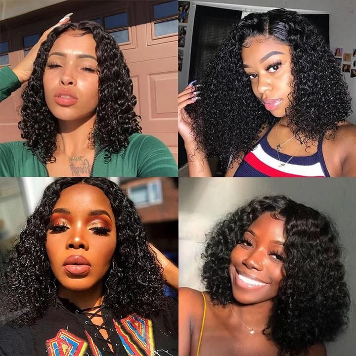 Pelucas de cabello humano Bob con cierre de encaje de onda profunda para mujeres negras