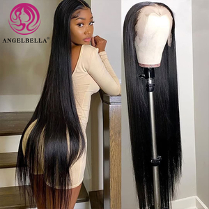 Angelbella Queen Doner Cabello virgen Virgin Mano de alta calidad Cabello humano recto recto transparente Full 13x4 HD Lace Front Wig para mujeres negras 