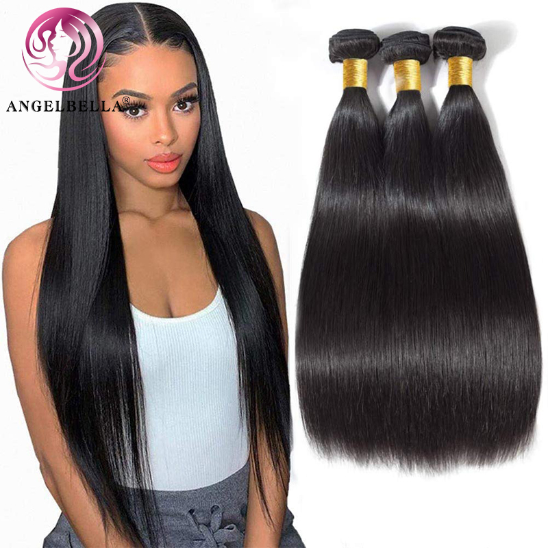 Angelbella Queen Doner Cabello virgen Virgin Naturaleza recta Extensiones de cabello negro Bundles de cabello humano crudo