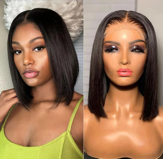 Fábrica al por mayor 13*4 cabello humano brasileño natural de encaje suizo sin globo frontal recta bob peluca para mujeres negras