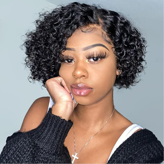 Pelucas rizadas cortas 10 pulgadas Pixie cortadas pelucas rizadas de peluca de cabello humano para mujeres