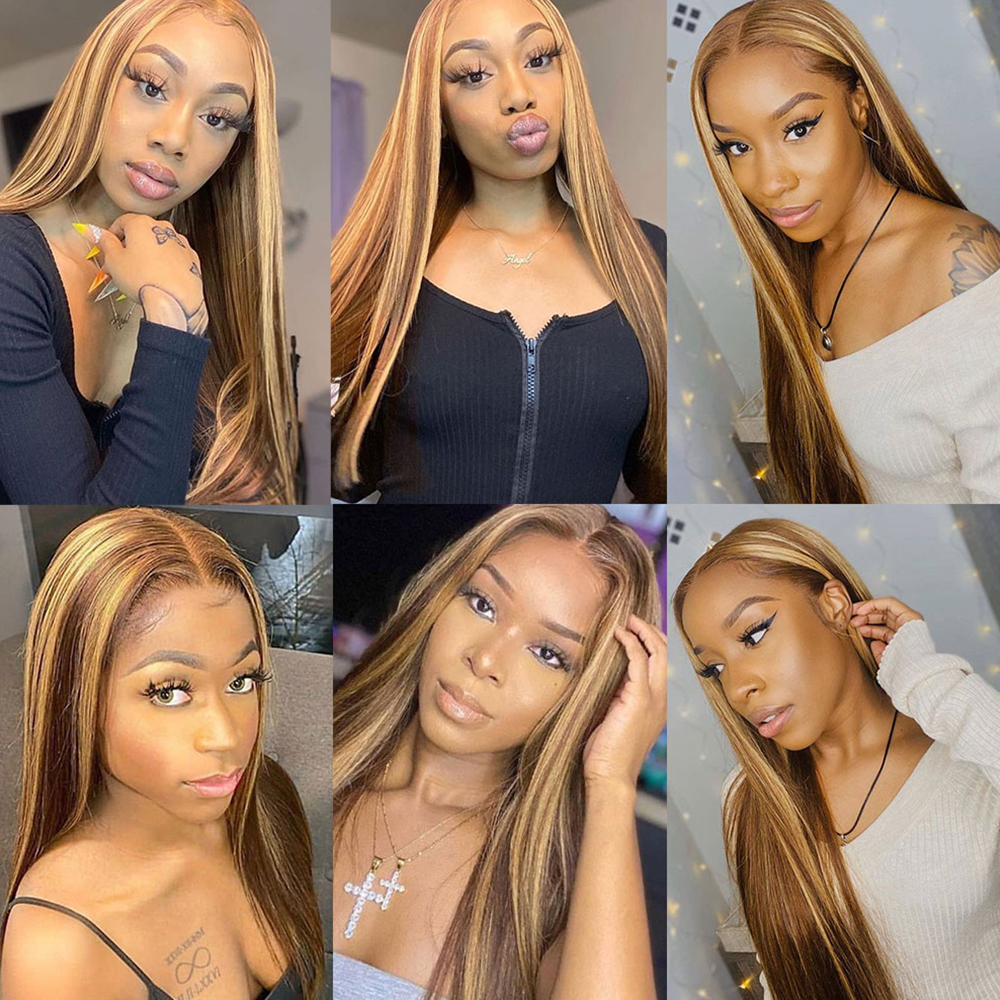 Peluca delantera de encaje ombre más destacado PELO HUMANO PREPLED 13X4 HD Transparente 4/27 Honey Rubio Rubio Cabrimas frontales con cabello para bebés