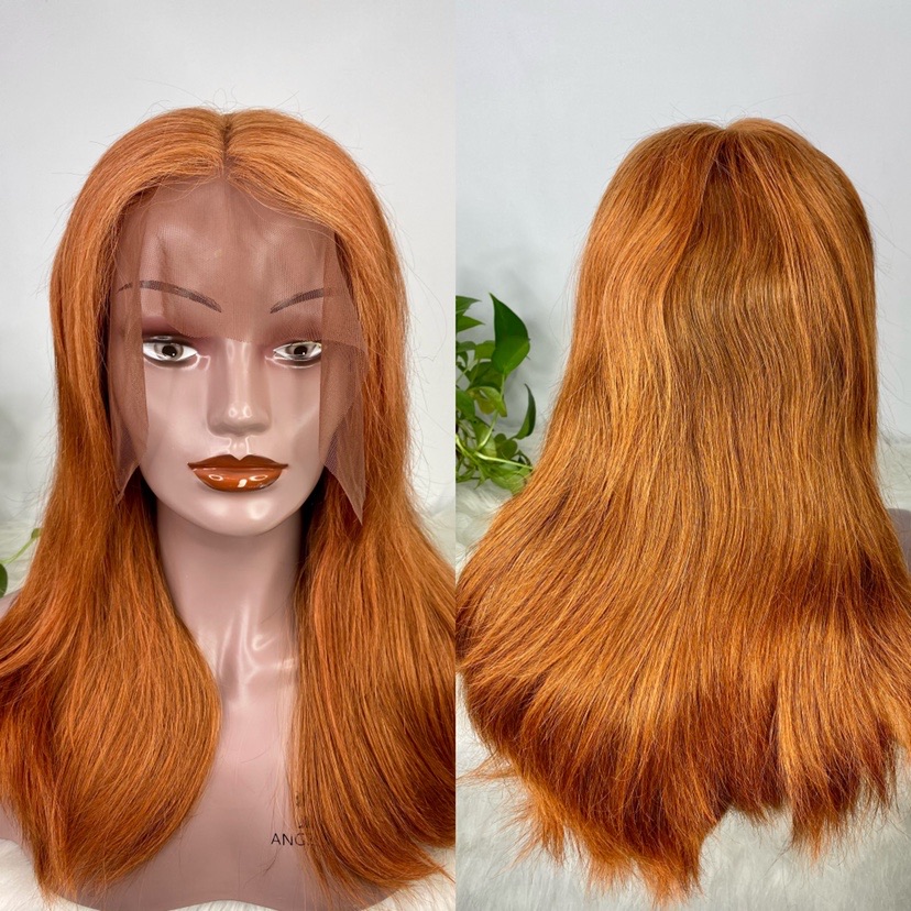 Peluca frontal de encaje súper doble color naranja jengibre 13x4