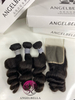 Paquetes de cabello crudo brasileño con paquetes de ondas sueltas de cierre 4x4