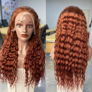 Pelucas al por mayor pelucas de cabello humano rizado jengibre brasileño remy oleada de agua peluca delantera 180% prejugado