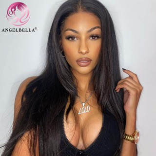 Angelbella Queen Doner Virgin Hair Straight 1B # 13X6 HD Peluca de cabello humano frontal de encaje
