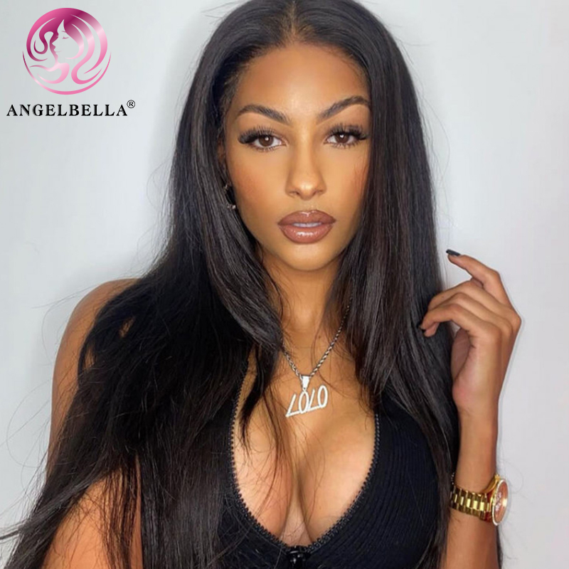 Angelbella Queen Doner Virgin Hair Straight 1B # 13X6 HD Peluca de cabello humano frontal de encaje