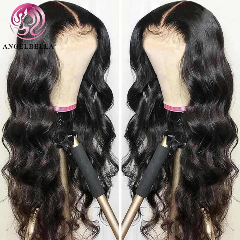Angelbella dd diamante cabello 13x4 pelucas frontales de encaje encaje transparente sin glucos peluca de cabello humano ola de encaje