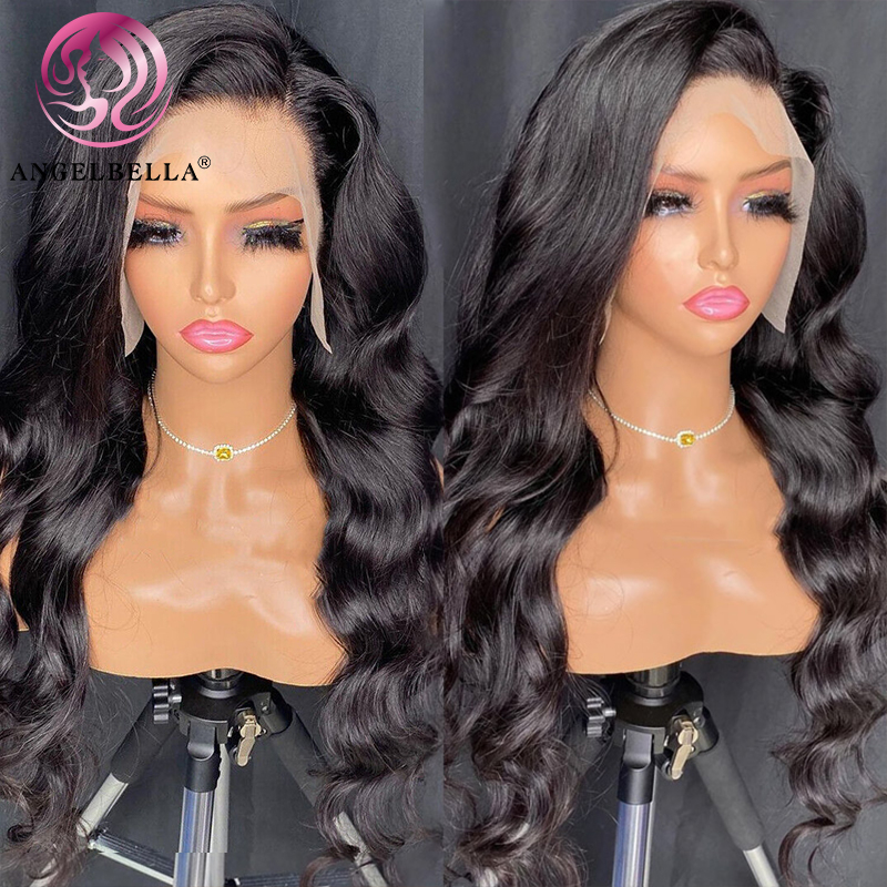 Angelbella Queen Doner Virgin Hair 13X4 Black Body Wave Las mejores pelucas delanteras del cordón del cabello humano HD