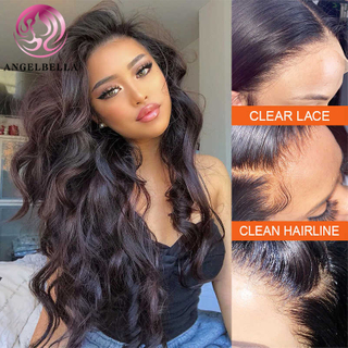 Angelbella Glory Virgin Hair Beauty Supply 13x4 1B# Oveja corporal Cabello humano HD Peluces delanteros