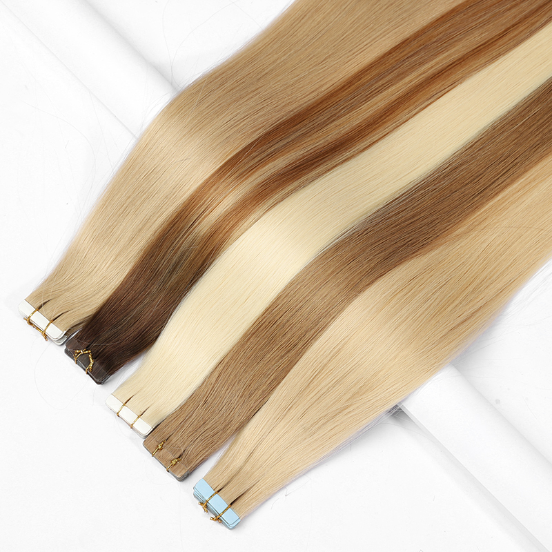 Cinta en extensiones 100% crudo Virgin Human Human Wholesales Cutícula Alineada Cabello Correa Reta en extensiones de cabello Natural