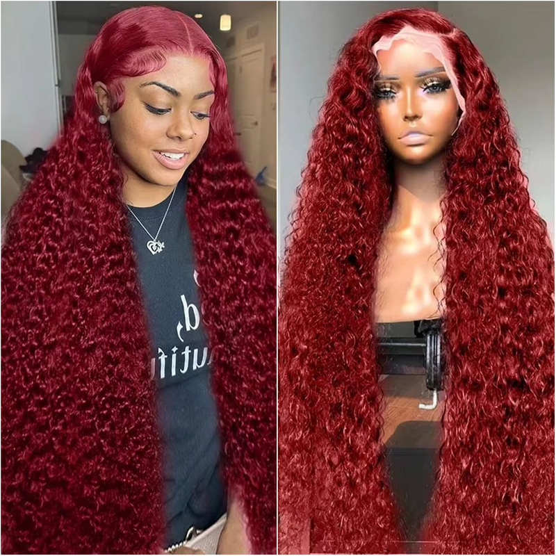 Angelbella 99J Borgoña Ola de agua Piel de cabello Humano Peluces delanteros 180% Densidad 3x4 Transparente CABLERA CON LAZA SWISS