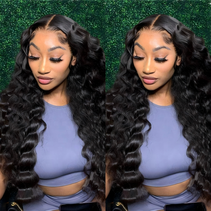 Virgin Brazilian Remy Hair Natural Color Long Wig 200% Densidad 4x4 HD HD Transparente Olas Oceadas de encaje de encaje de encaje Camisas