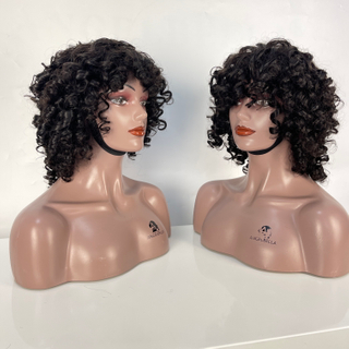 Pelucas de cabello humano rizado corto con flequillo suave espeluznante peluca de cabello humano rizado