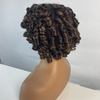 Peluca corta y rizada para mujeres negras con flequillo hinchable esponjoso cabello humano rizado 2 tonos ombre más oscuro marrón corto rizado