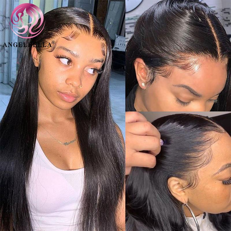 Angelbella Glory Virgin Hair prepleted HD Piel delantero Humano Cabello 13x4 Pelucas rectas para mujeres negras
