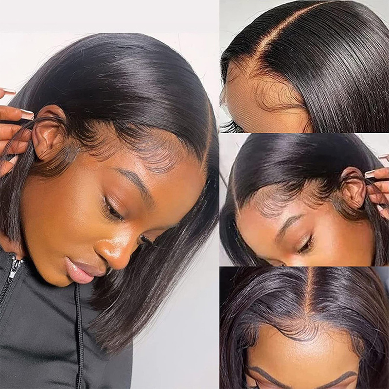 Fábrica 13x4 Vietnamita Cabello humano recto Transparente Peluca delantera 180 Densidad Silosa Cabello humano recto Bob Bobs