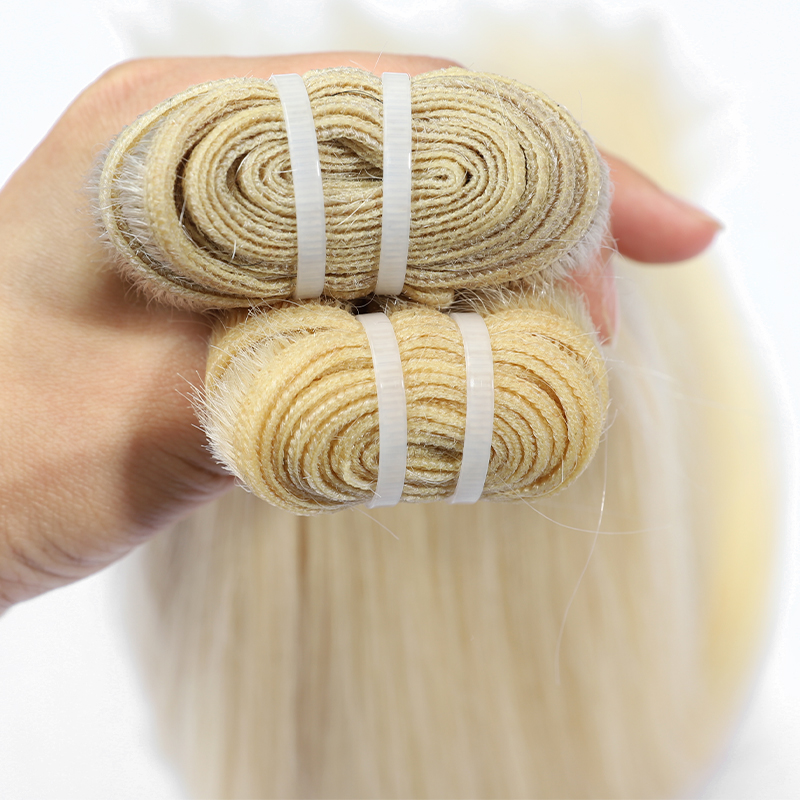 Angelbella 100% crudo virgen brasileño Cabina de la trama alineada hueso recto estilos de mano atada color extensiones de cabello humano