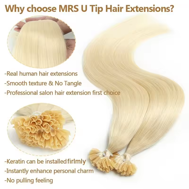 100% crudo Virgin Human Human I-Tip Extensiones Cutícula Alineada Buzo Recto I-Tip Cabello Al por mayor