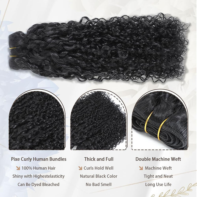 Paquetes rizados Pixie Cabello humano Paquetes de cabello humano ondulado con agua Paquetes rizados rizados de 8-24 pulgadas Onda de agua de tejido rápido con extremo rizado en espiral Extensiones de cabello virgen 100% crudo
